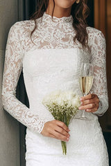 Ivory Lace Bodycon High Neck Mini Bridal Shower Dress