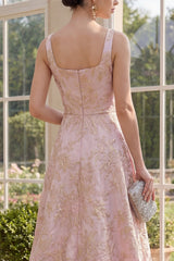Floral Blush A Line High Low Brocade Wedding Guest Dress