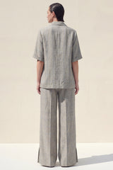 Notched Lapel 2 Piece Grey Women's Linen Suits with Half Sleeves