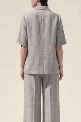 Notched Lapel 2 Piece Grey Women's Linen Suits with Half Sleeves