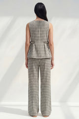 Plaid BLack White Grid 2 Piece Women's Linen Suits