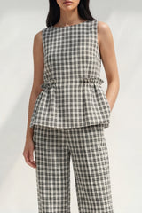Plaid BLack White Grid 2 Piece Women's Linen Suits