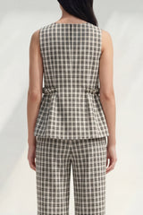 Plaid BLack White Grid 2 Piece Women's Linen Suits