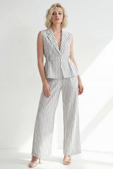 White 2 Piece Notched Lapel Stripe Women's Linen Suits