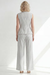 White 2 Piece Notched Lapel Stripe Women's Linen Suits