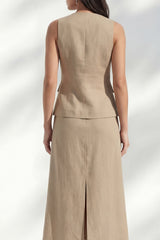 A Line khaki 2 Piece Sleeveless Midi Work Dress with Slit