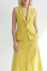 Yellow 2 Piece Notched Lapel Work Dress with Pockets