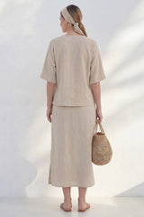 Khaki 2 Piece Half Sleeve A Line Midi Work Dress with Slit