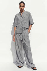 Grey 2 Piece Women's Linen Suits with Half Sleeves