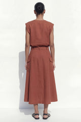 Caramel 2 Piece A Line Midi Work Dress with Belt