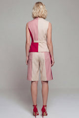 Peaked Lapel 2 Piece ColorBlock Light Khaki Women Suits