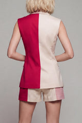 Peaked Lapel 2 Piece ColorBlock Light Khaki Women Suits