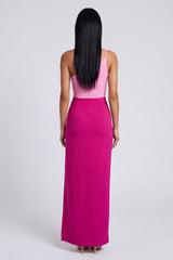 One Shoulder ColorBlock Pink and Fuchsia Sheath Formal Dress