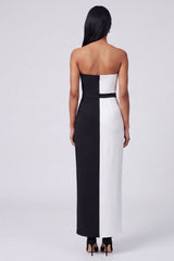 Strapless Black and White ColorBlock Bodycon Formal Dress