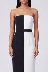 Strapless Black and White ColorBlock Bodycon Formal Dress