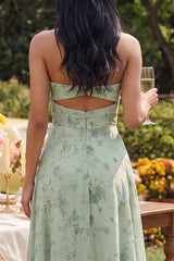Strapless A Line Cut Out Ruched Dusty Sage Wedding Guest Dress