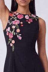 Black Floral Bodycon Sleeveless Mini Wedding Guest Dress