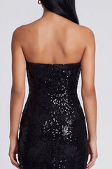 Sparkly Strapless Black Floral Bodycon Maxi Wedding Guest Dress
