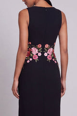 Black Floral Round Neck Maxi Wedding Guest Dress