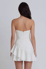 Strapless Appliqued Mini White Dress with Pearls