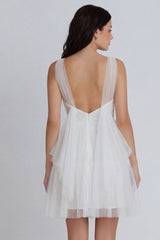 Tulle A Line V Neck Mini White Dress