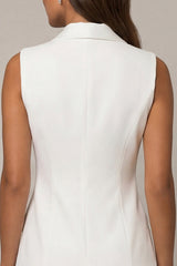 Shawl Lapel A Line Pleated White Mini Work Dress