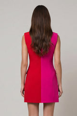 Peaked Lapel ColorBlock Fuchsia and Red Bodycon Mini Work Dress
