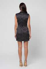 Black Peaked Lapel Polka Dot Sleeveless Bodycon Mini Work Dress