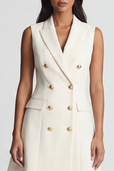 Ivory Peaked Lapel A Line Double Breasted Mini Work Dress