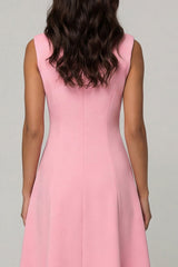 Pink Shawl Lapel A Line Double Breasted Midi Work Dress