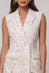 Ivory Peaked Lapel Burnout Bodycon Mini Work Dress