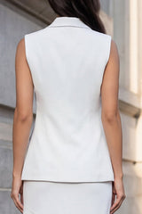 White 2 Piece Notched Lapel Work Dress with Ruffles