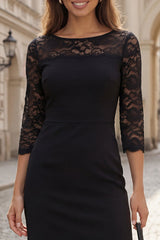 Black Lace Boat Neck Bodycon Work Dress