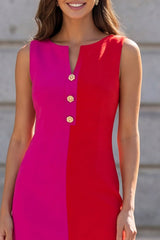 Colorblock Fuchsia and Red Bodycon Mini Work Dress
