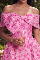 Off the Shoulder Bowed Fuchsia Floral A Line Mini Homecoming Dress