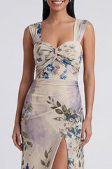 Ivory Floral A Line Wedding Guest Dress with Slit
