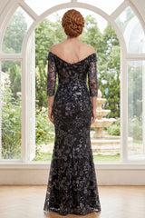 Black Off the Shoulder Appliqued Mermaid Mother of the Bride Dress