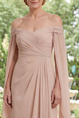 Off the Shoulder Champagne Ruched Mother of the Bride Dress