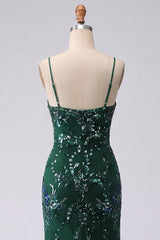 Sparkly Dark Green Appliqued Mermaid Prom Dress with Slit