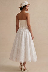 Strapless White A Line Midi Engagement Dress