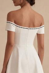 Off the Shoulder A Line Bowed Mini White Dress
