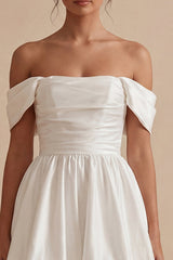 Off the Shoulder A Line Ruched Mini White Dress