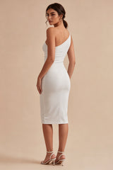 Glitter One Shoulder Bodycon Midi White Dress