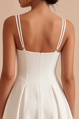 A Line Pleated Satin Mini White Dress
