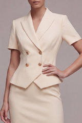 Ivory 2 Piece Peaked Lapel Work Dress with Short Sleeves