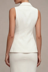 Ivory Notched Lapel 2 Piece Bodycon Midi Work Dress