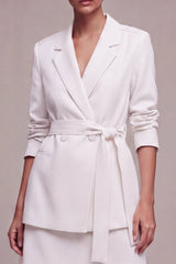White Notched Lapel 2 Piece A Line Mini Work Dress with Sash