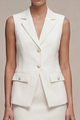 Notched Lapel White 2 Piece Bodycon Pearled Mini Work Dress