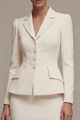 Ivory 2 Piece Notched Lapel Bodycon Midi Work Dress