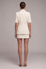 Ivory 2 Piece Notched Lapel Bodycon Single Buckle Mini Work Dress